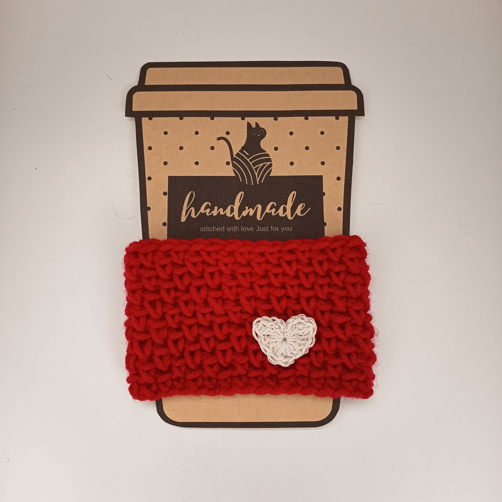 ♥️Handmade Red Crochet Starbucks Coffee Sleeve with Heart